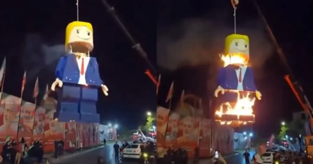 VÍDEO: Manifestantes queimam boneco de Donald Trump durante funeral de Ali Khamenei no Irã
